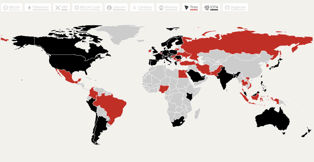 mappa del mondo bitcoin